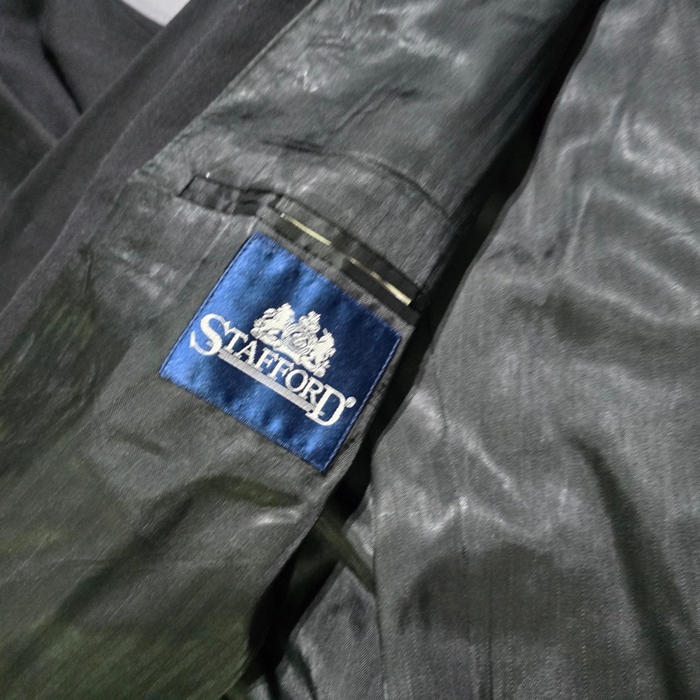 Stafford Blazer Mens 44R Black 100% Pure‎ New Wool 3 Button Sport Coat - Picture 7 of 13